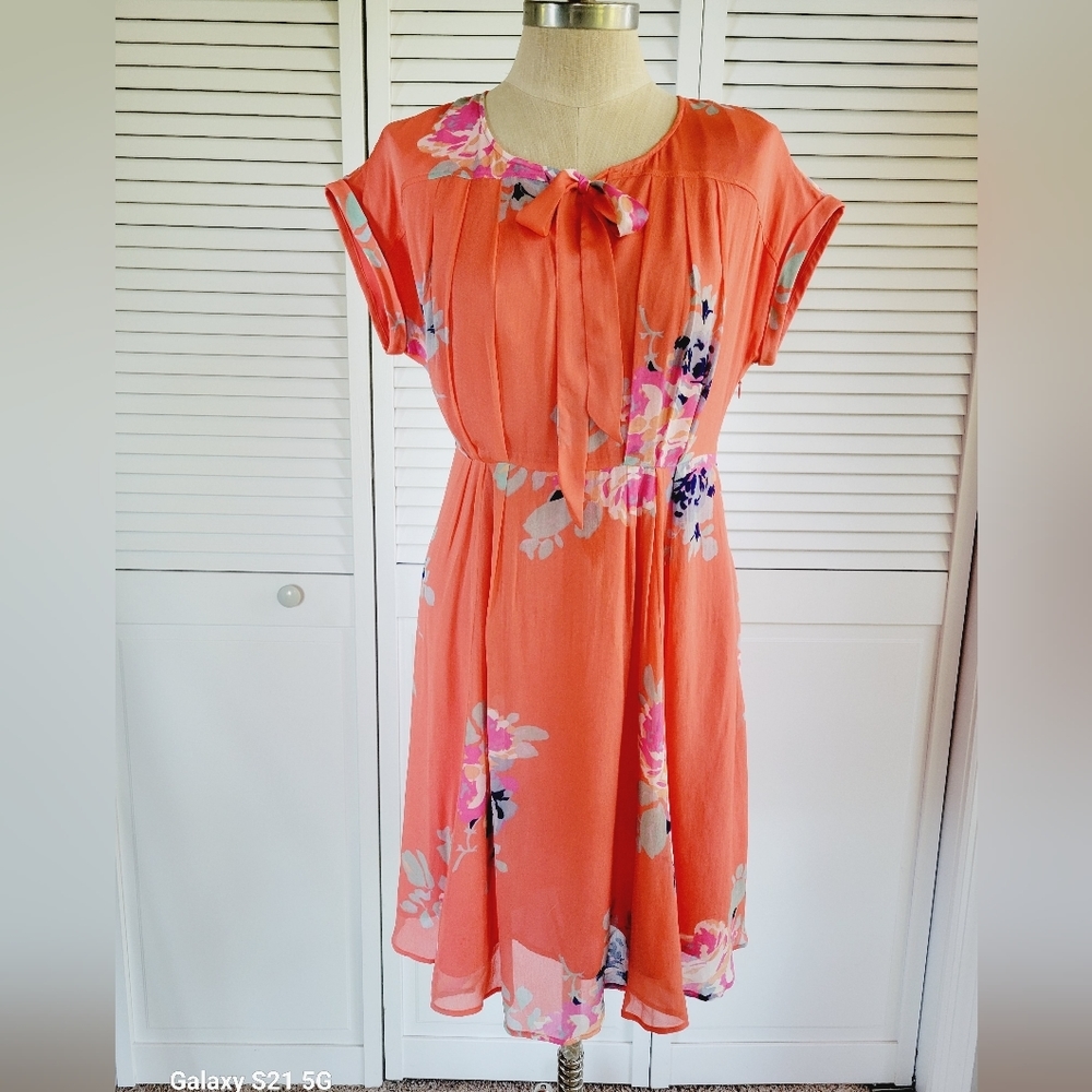 BODEN melon floral silk dress